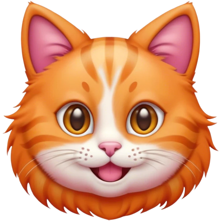 cute cat emoji features a round face with large, expressive eyes and a cheerful smile. Its warm orange fur has subtle stripes, and its perked-up ears have a pink hue. With a fluffy, curled tail and prominent whiskers emoji
