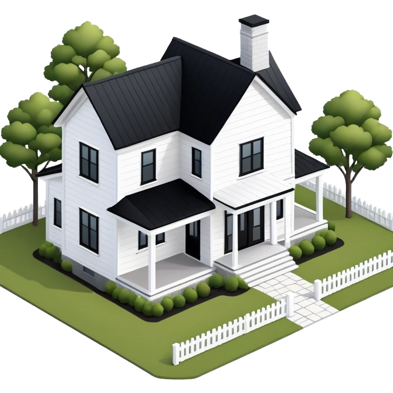 isometric exterior modern farmhouse, 3d realistic, white with black trim emoji
