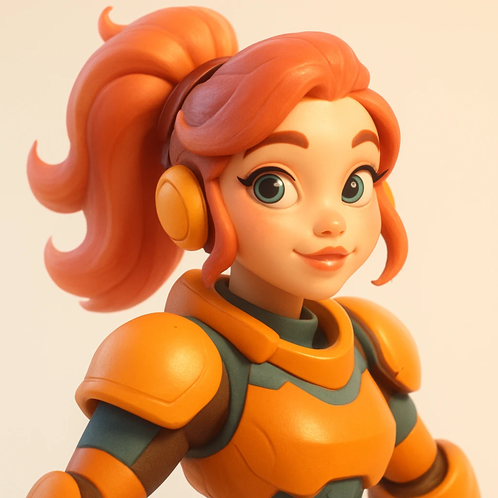 3D cartoon sculpture in Pixar × Overwatch × Loish style, smooth shapes, no pores, vivid pastel colors, warm porcelain skin with smooth and slightly plastic finish, soft subsurface scattering, studio lighting from 45° top right plus front bottom fill light, light or white background with slight gradient, soft bloom, juicy highlights on eyes and lips, no photorealism, no PBR shaders, no rough textures, no drawn contours, no text, no logos, no violence, no grain, no NSFW emoji