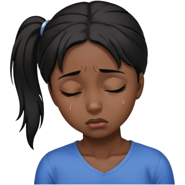 black dark girl with black hair one ponytail super sad crying eyes closed emoji