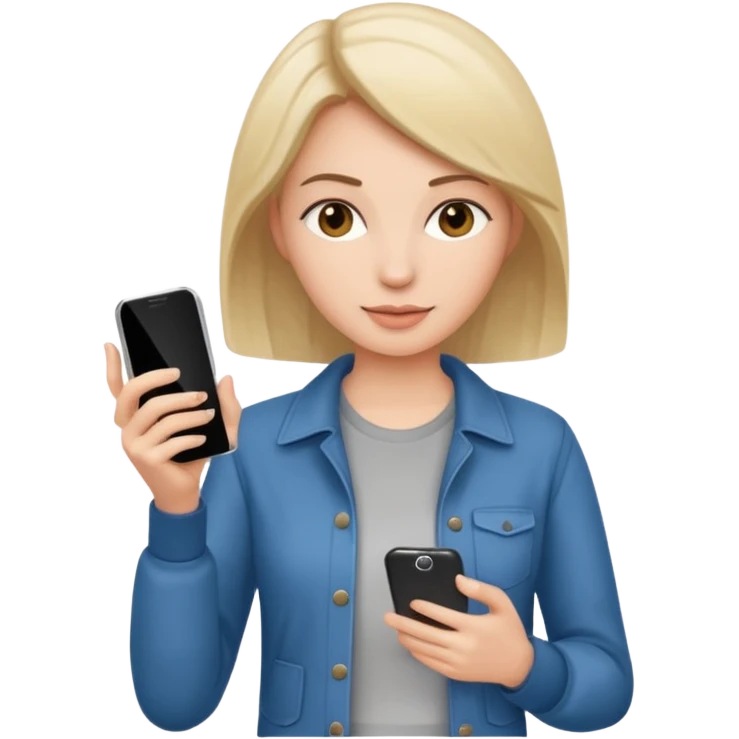 woman casual clothes holding one phone emoji