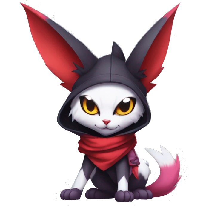 Cool Anthro Noibat-Zangoose-Litten-Sphynx-Feline-Pokémon with red scarf punk techwear cool fiddler-hat Full Body emoji