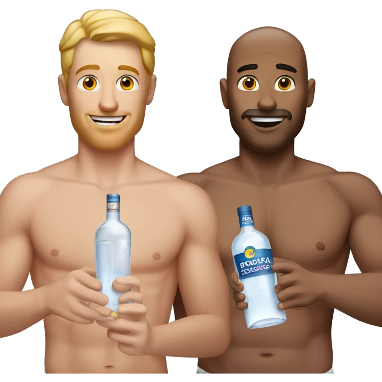 Two shirtless white men with vodka in hand emoji