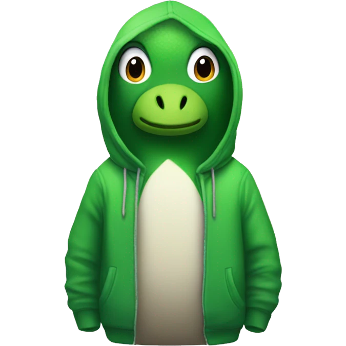 Pinguin wearing a green dinosaur hoodie emoji