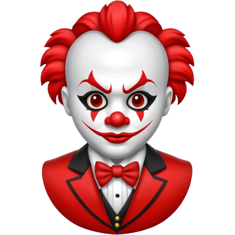 Crea un payaso con cara blanca que tenga en la frente una a en la cabeza, tengo unos cuernos negros y que en el cuerpo tengo un traje negro con rojo emoji