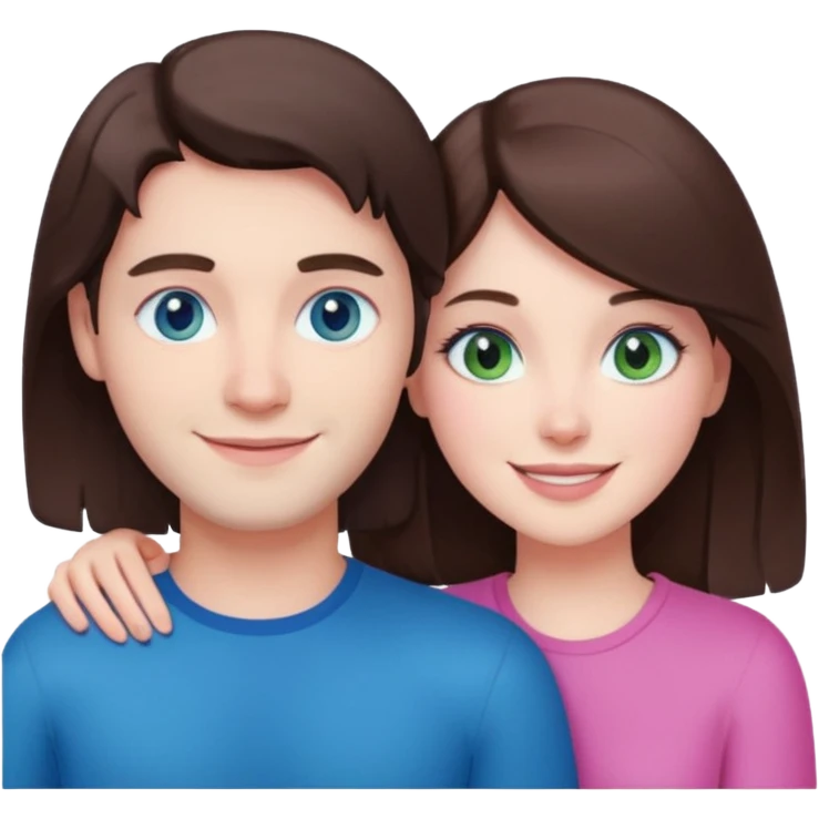 pink polaroid photo of a couple thats white with brunette hair blue and green eyes emoji