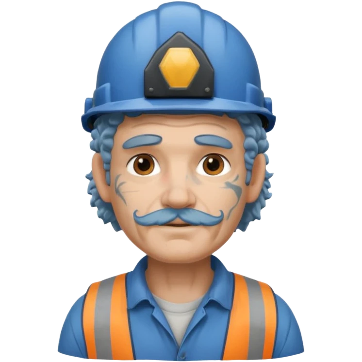 very curly blue haired, construction worker very old, tattoes emoji