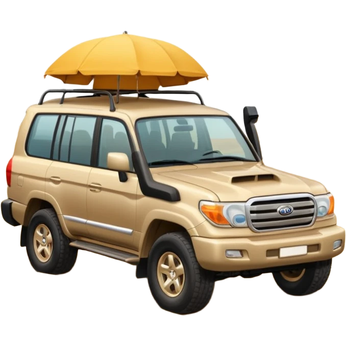 the word 'Doha' styled as an expressive fun emoji, with a 2007 Land Cruiser car driving on sand emoji
