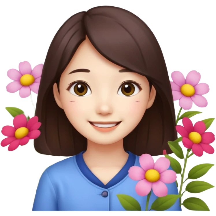 Cute korean girl background flower garden  emoji
