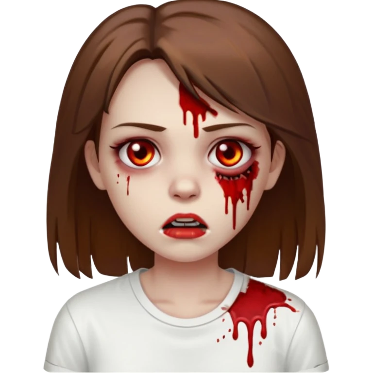 
 Zombie Girl with brown straight hair and basic white shirt On emoji