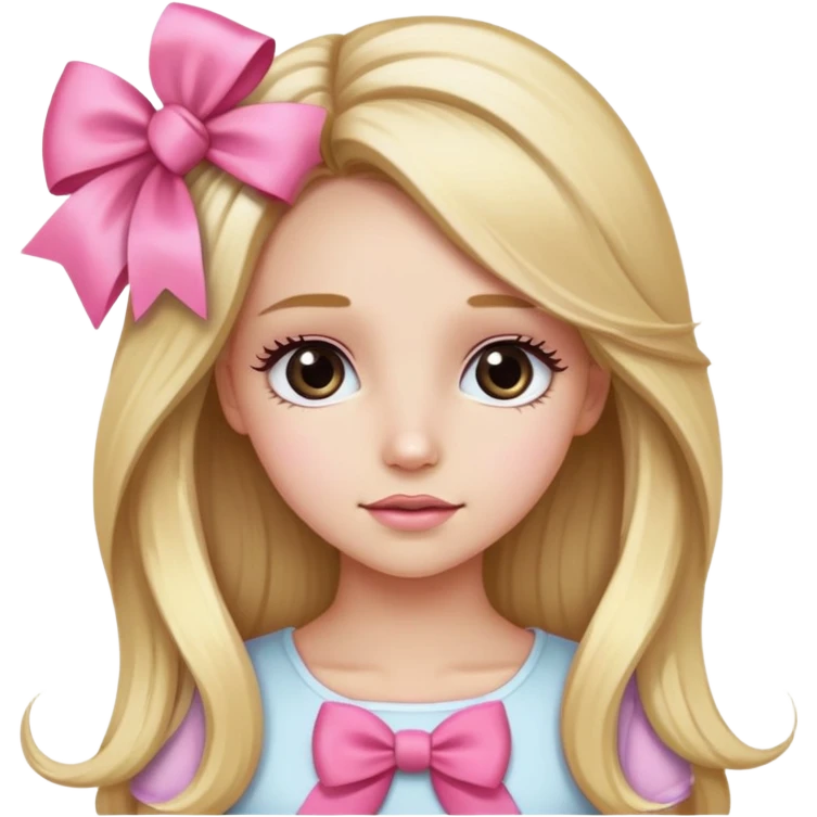 Pretty blonde bombshell girl with long hair and highlights. She has long eyelashes and a pink bow in her hair. emoji