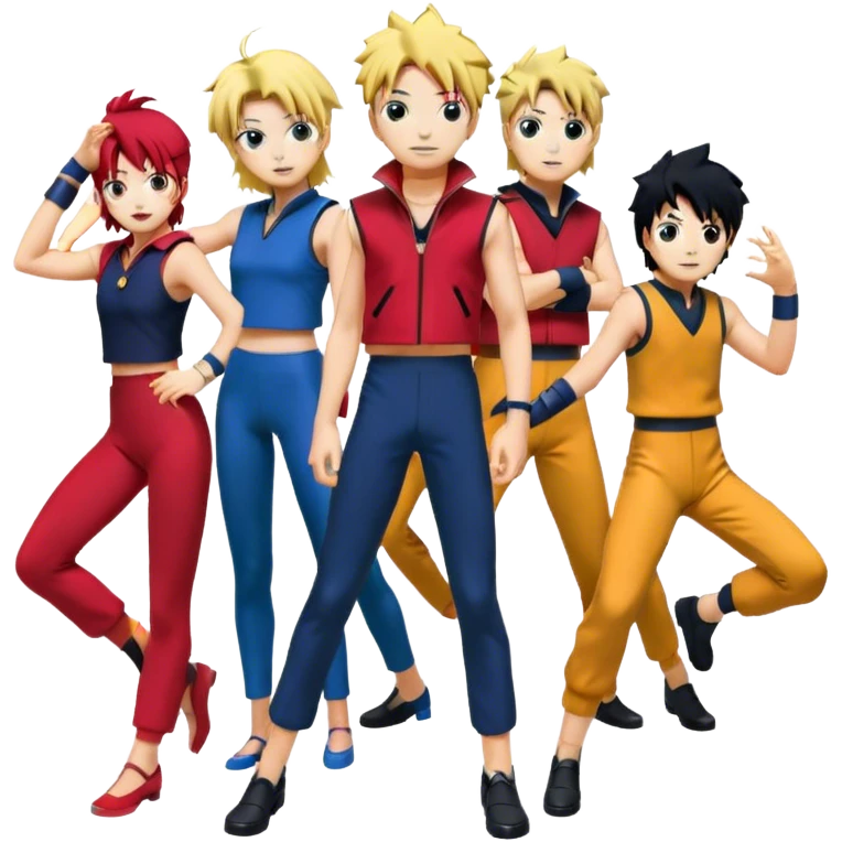 Icon for Anime Collage: Dynamic collage Characters from Cowboy Bebop, Naruto, Bishoujo Senshi Sailor Moon and Kimetsu no Yaiba, each in their iconic poses and vibrant outfits, blended together with dynamic backgrounds. Transparent background. emoji