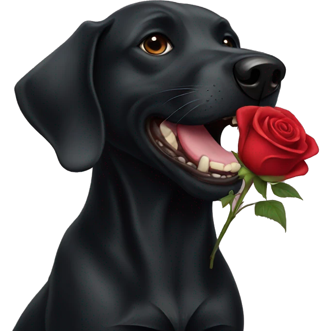 Black dog holding a rose in his mouth emoji