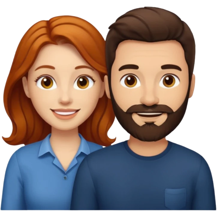👩🏼‍❤️‍👨🏽 Something like this, but make the guy more lighter and give the girl a bit more red hair like ginger style make the guy have dark brown hair, same with the beard and add her in the middle top emoji