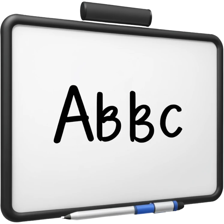 Whiteboard with ABC written on with handwriting emoji