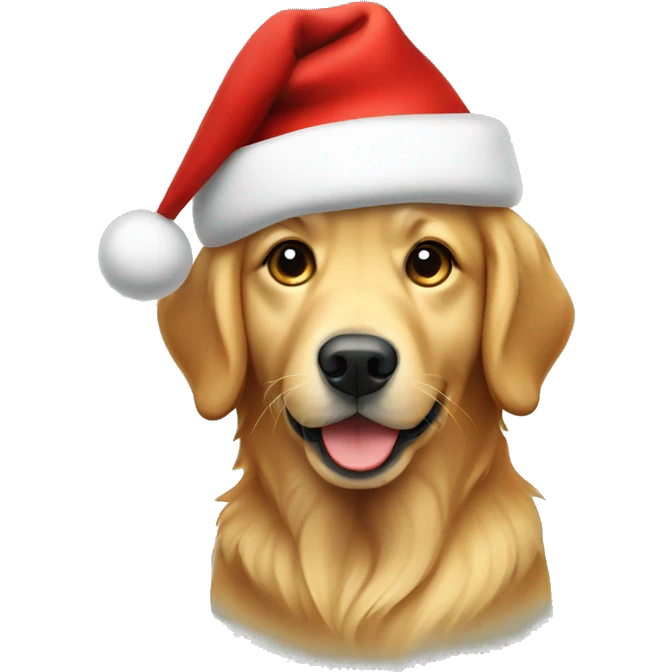 Golden retriever with Christmas hat emoji