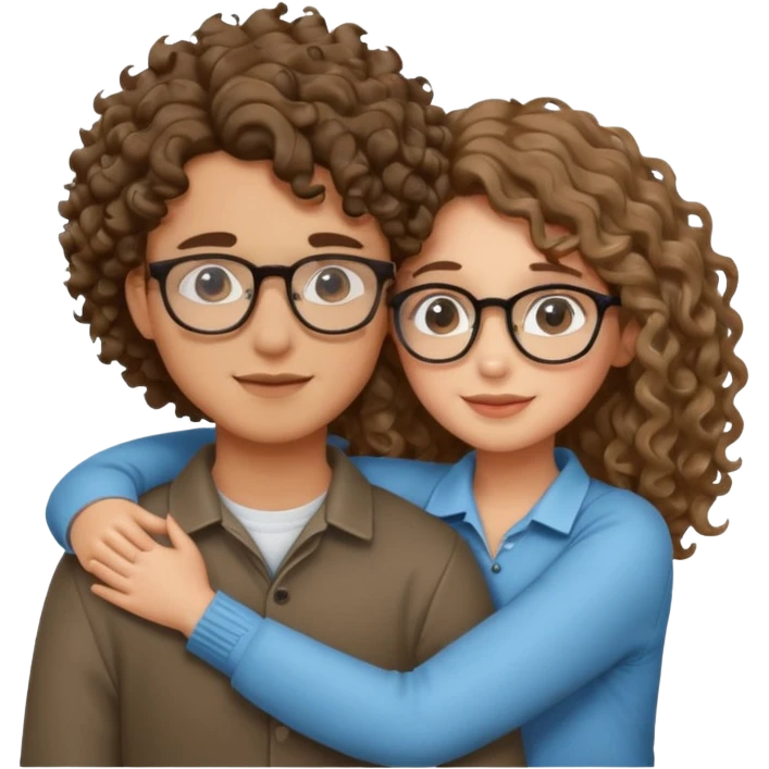 Glasses curly boy hugging a wavy hair girl  emoji