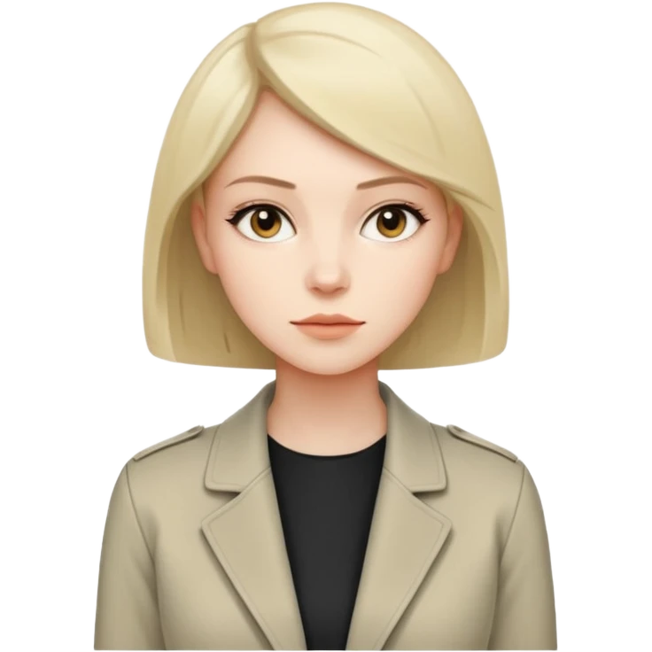 Женщина с аккуратным каре, нейтральное уверенное выражение лица, минималистичный жакет, стиль строгий и собранный. emoji