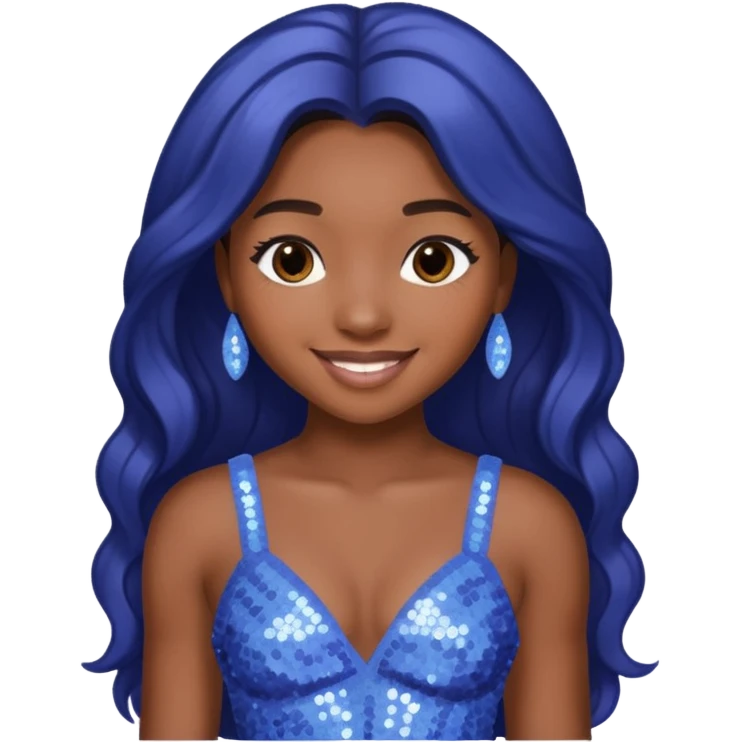 Normani from Fifth Harmony with long dark brown hair, periwinkle sequin outfit emoji