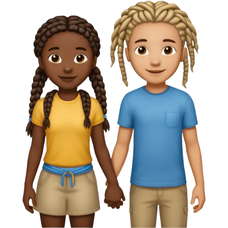 darkskin girl with braids and lightskin boy with dreads holding hands emoji