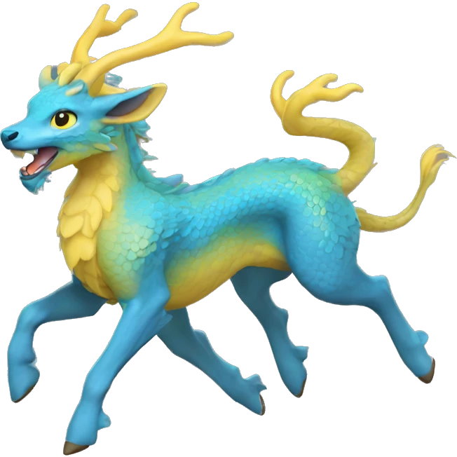 blue chinese dragon deer hybrid with a yellow mane running emoji