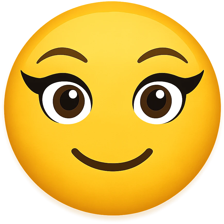 yellow face emoji with bold winged eyeliner emoji