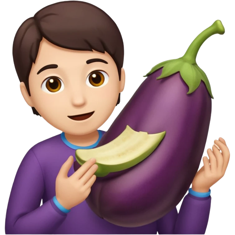 A person eating an eggplant emoji
