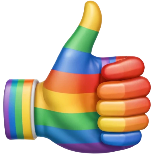 hand giving thumbs up, rainbow stripes, apple style emoji