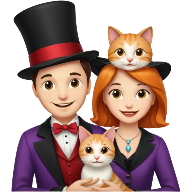 magician couple and their pet cat emoji