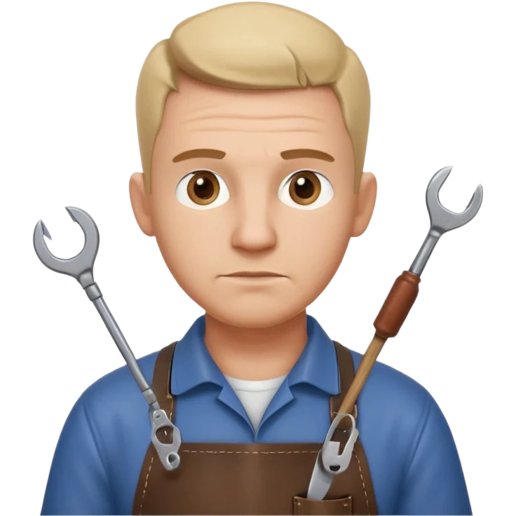 professional locksmith portrait, head and shoulders only, serious focused expression, leather apron collar, small lockpick tools visible, 3D cartoon, mobile game icon style, clean background, no text, no watermark
 emoji