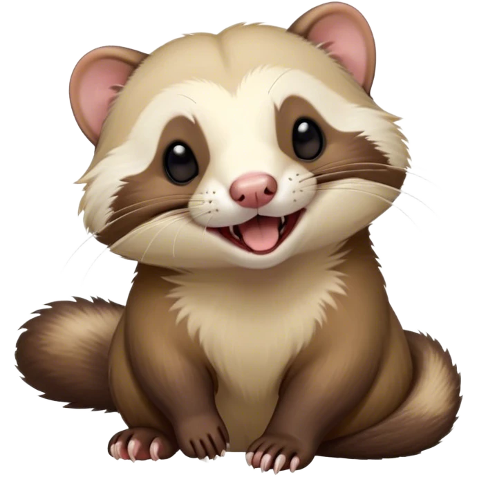 Cinematic Cute Yawning sable ferret Portrait Emoji, Head tilted slightly with an exaggerated, wide-open yawn, showcasing a long, flexible body with a plush fur in soft brown and cream, droopy, drowsy eyes, and a relaxed expression, Simplified yet irresistibly endearing features, highly detailed, glowing with a soft, cozy natural glow, high shine, relaxed yet expressive, stylized with a dash of whimsical charm, soft glowing outline, capturing the essence of a sleepy yet affectionate sable ferret that seems ready to curl up for a nap! emoji