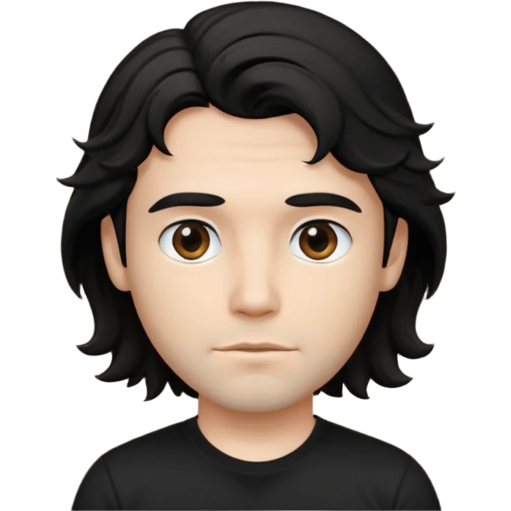 zumbie masculino cabelo ondulado médio preto, camiseta preta emoji