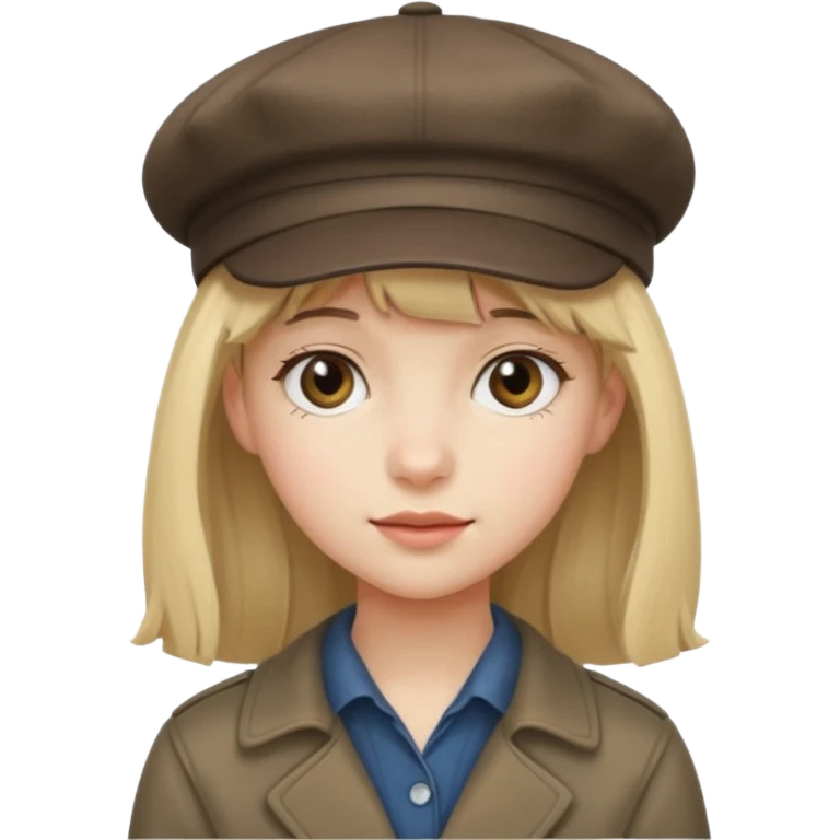 pinterst girl with heavy bang and newsboy cap on her hat emoji
