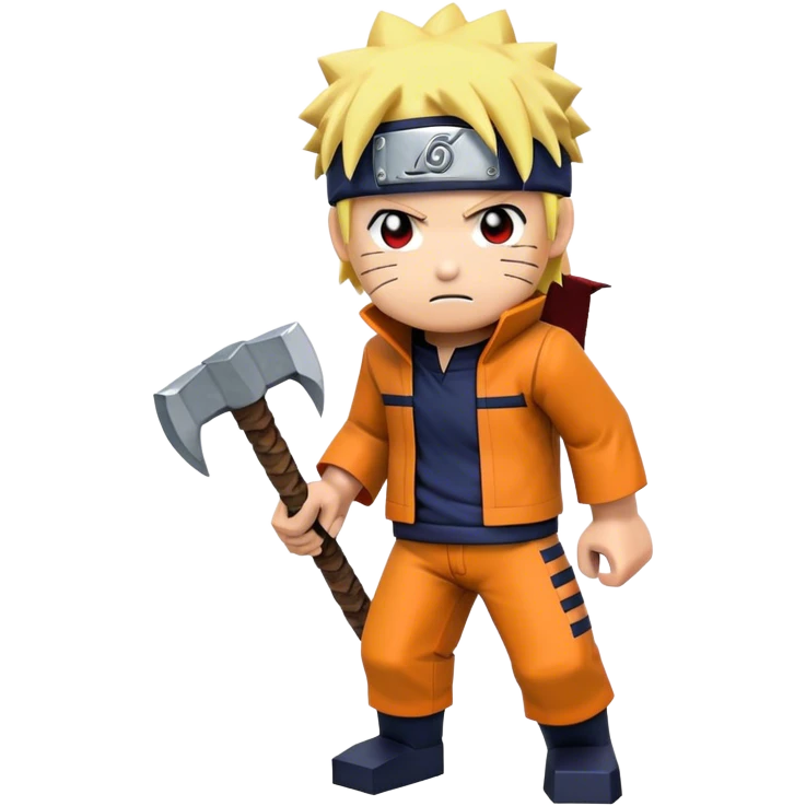 Naruto (anime style) with mine craft pickaxe  emoji