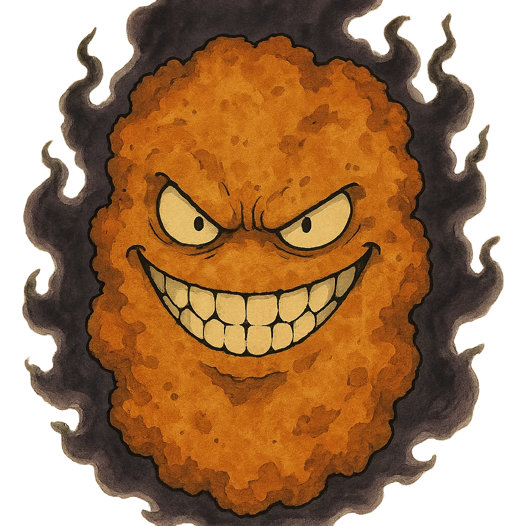 evil schnitzel, villainous grin, dark aura emoji