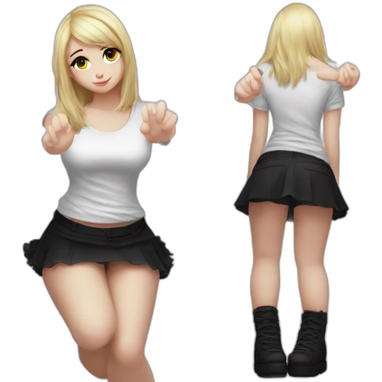 curvy emo girl sits on the floor straight view hands up black skirt белые трусики emoji
