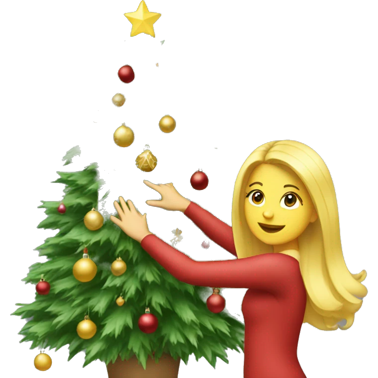 Blond Girl decorating a Christmas tree emoji