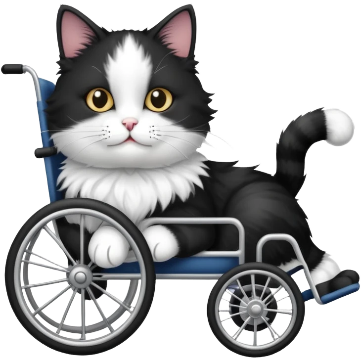 Black and white cat in wheelchair  emoji
