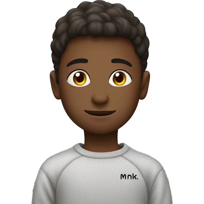 Boy in sweatshirt with an inscription “MKHNK” emoji