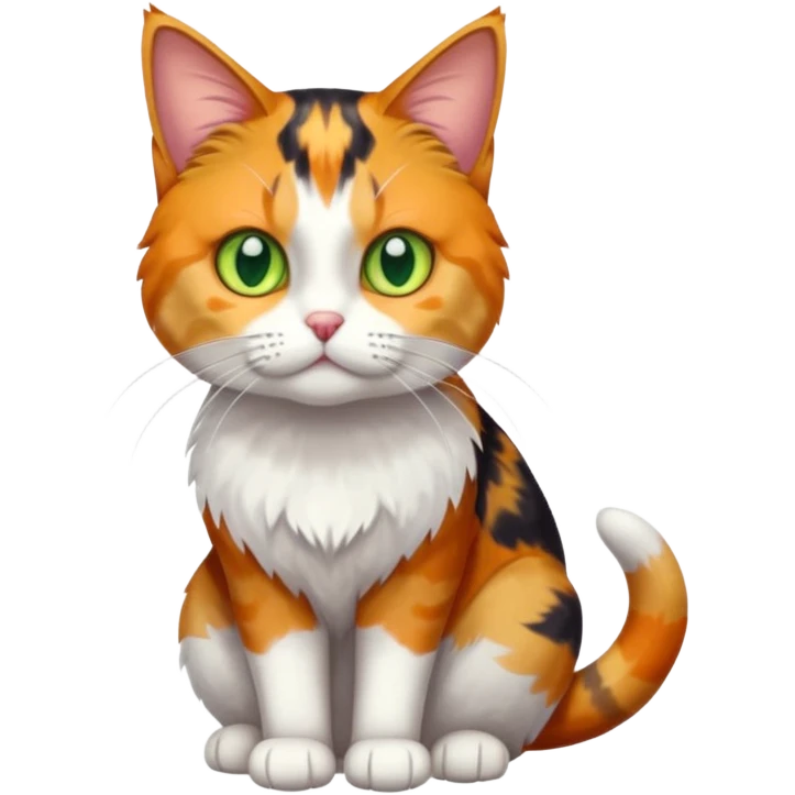 full body anxious looking colourful calico tabby cat with disproportioned head to body with fully white front legs emoji