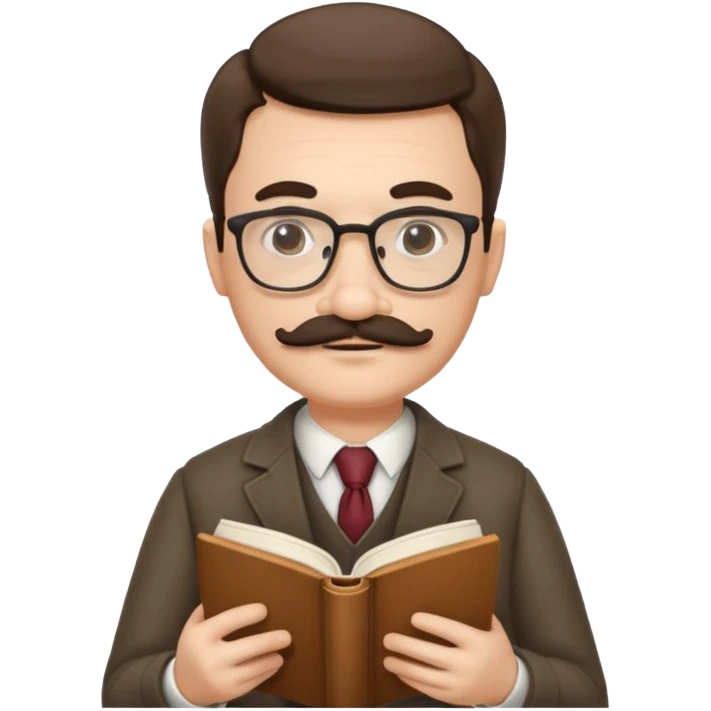 gentleman with moustache holds a book and reads it emoji