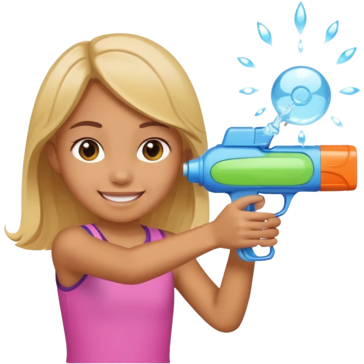 Girl shooting kid with water gun  emoji