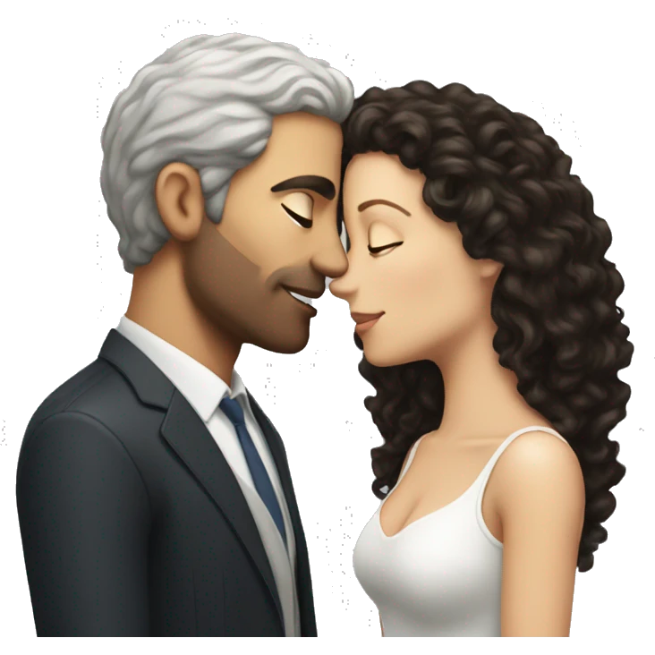 White Man with dark hair kissing white woman with long dark curly hair emoji