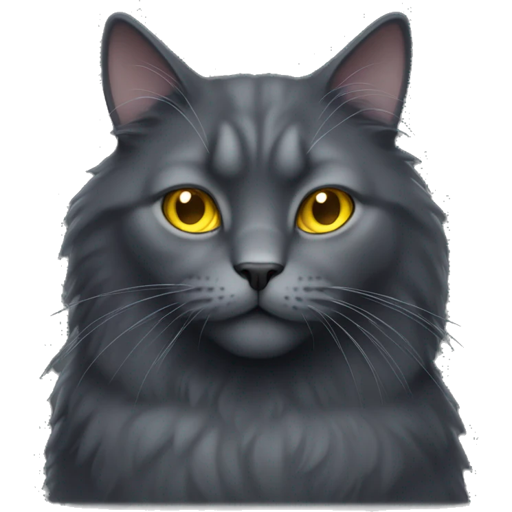 Big Fluffy dark grey cat with yellow eyes emoji