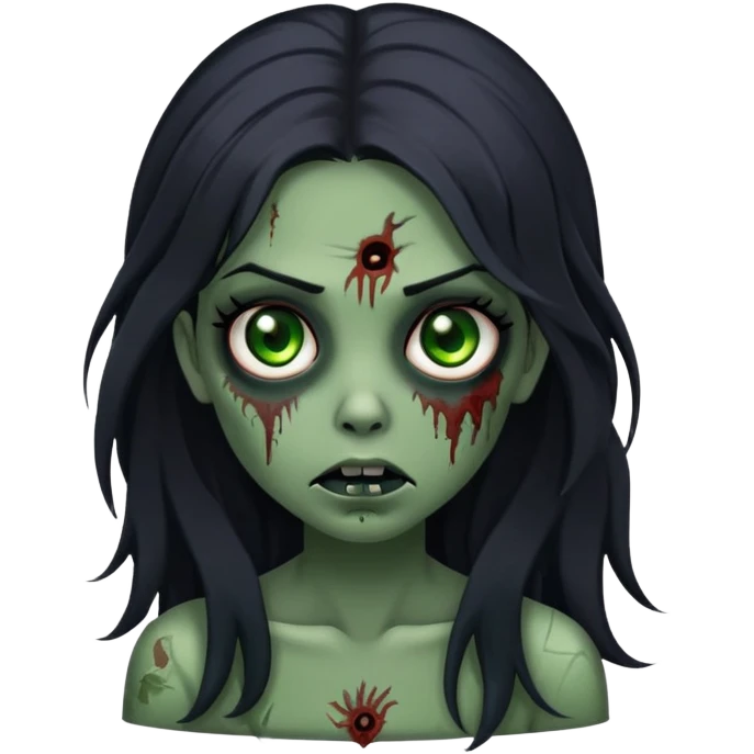 zombie girl with long black hair and black eyes, with dark green skin  emoji