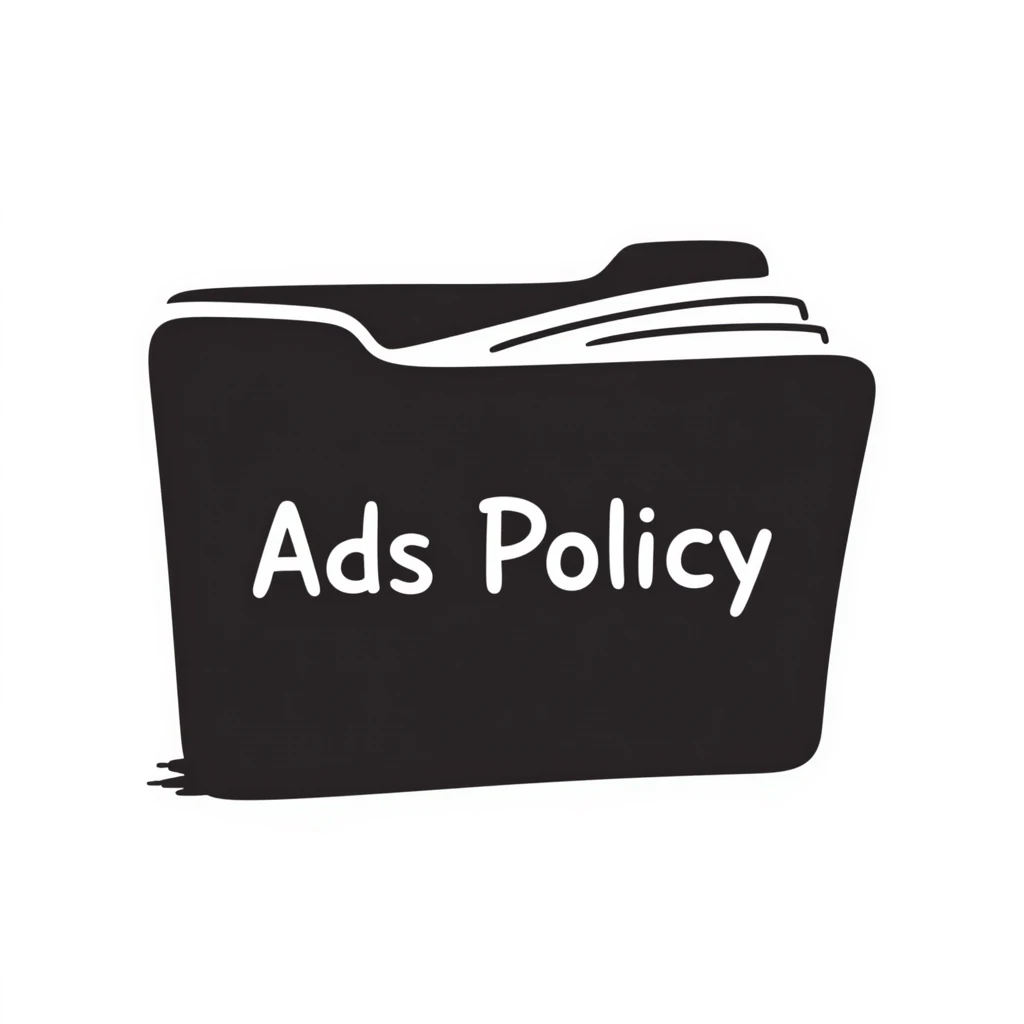 A document or folder with "Ads policy" written on the cover page in clear text emoji
