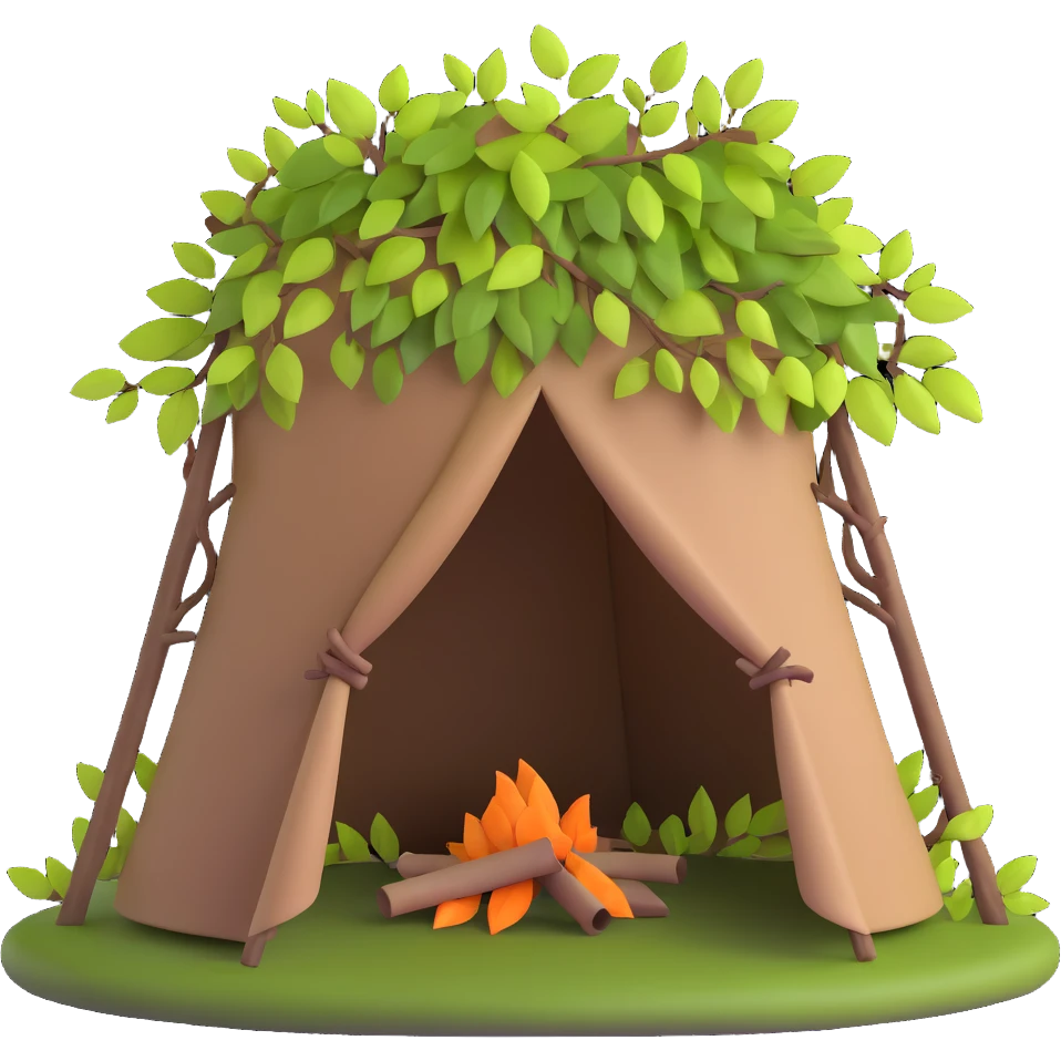 wilderness shelter made of branches and leaves emoji