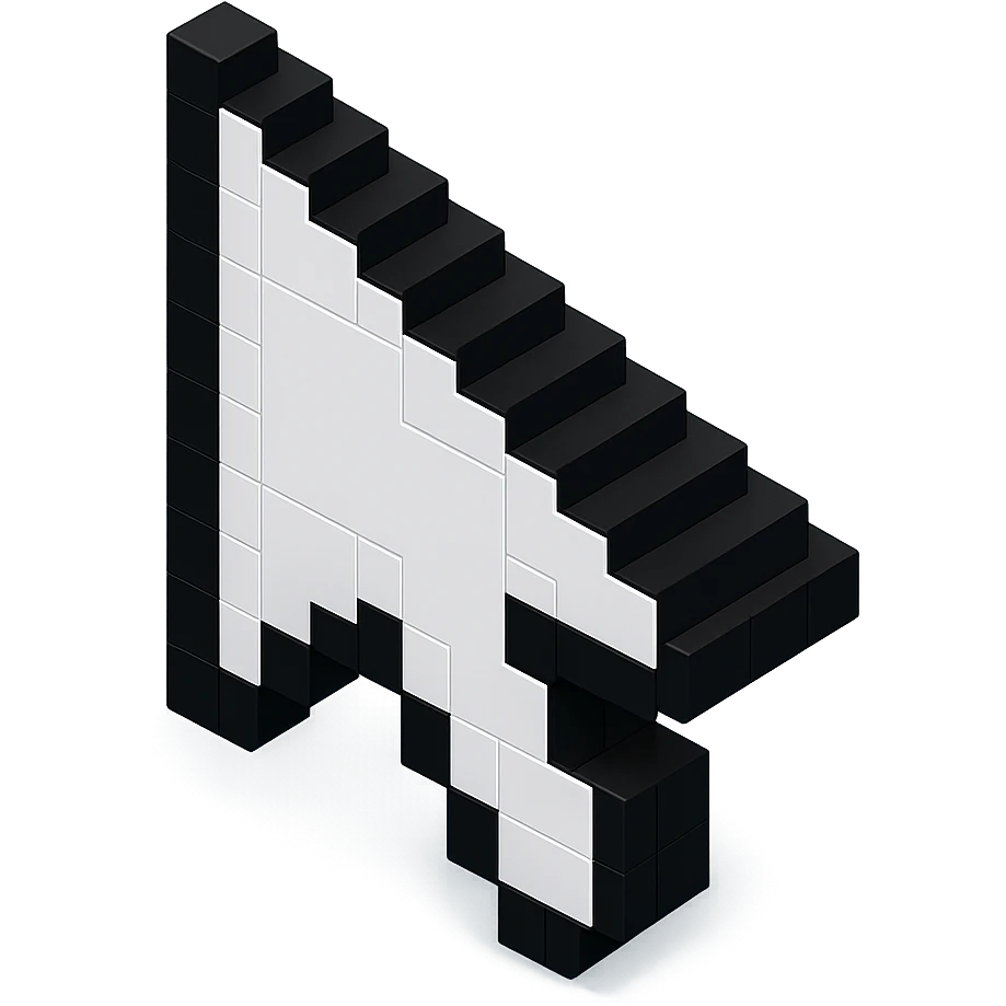 voxel art arrow cursor, white with black outline emoji