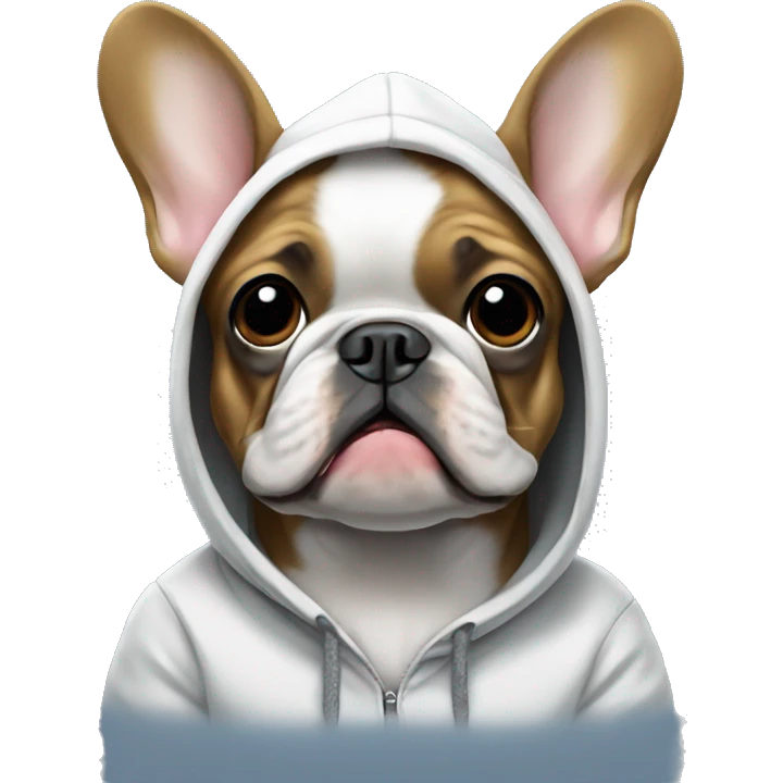 French bulldog wearing a hoodie emoji