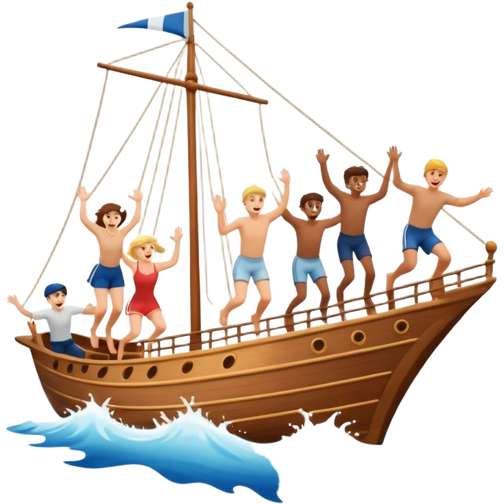 group of people jumping off a sailing ship into the ocean - from the side emoji